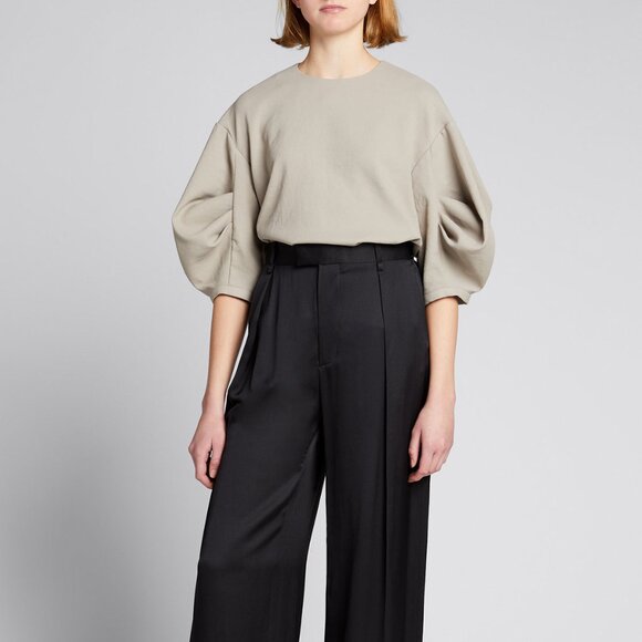 Tibi chalky drape pleat sleeve top in mink grey, size 12 - Picture 1 of 8